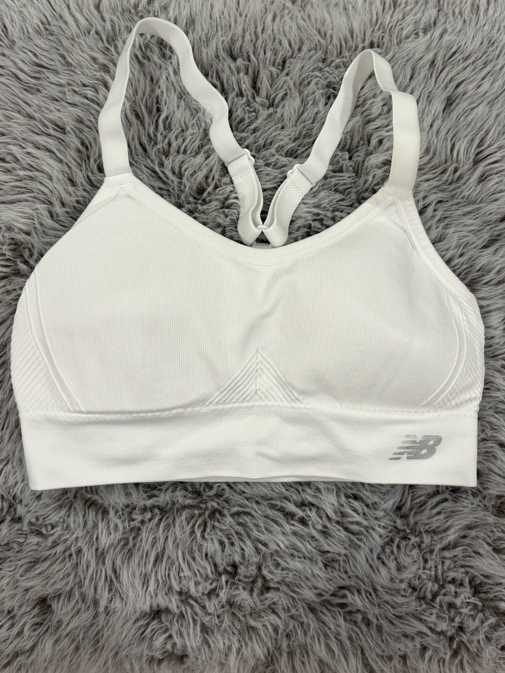 New Balance White Racerback Sports Bra with Logo